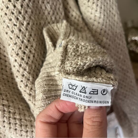 Umberto Ginocchietti Chunky Fisherman Knit Sweater Top Linen Coastal Beige Tan - Picture 9 of 10